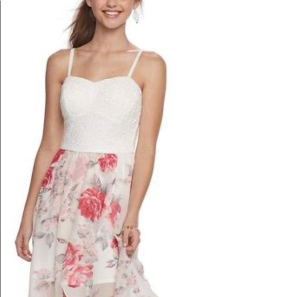 Juniors' Lily Rose Floral Lace High-Low Dress